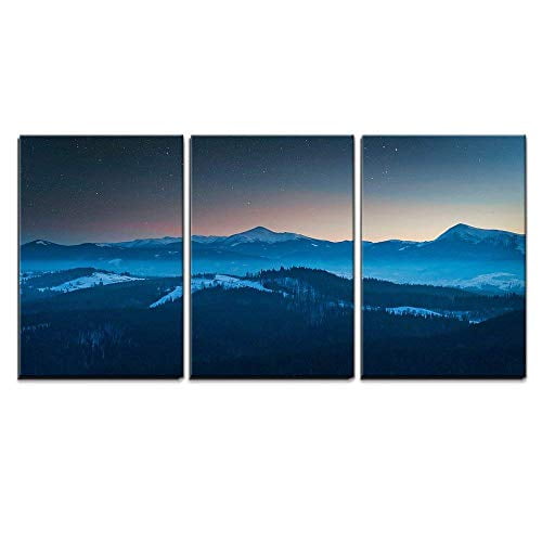 wall26 3 Piece Canvas Wall Art Nature Landscape Under Starry Sky