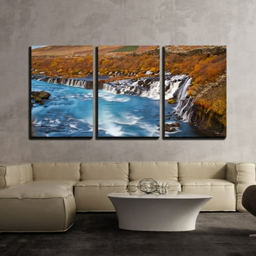 wall26 - 3 Piece Canvas Wall Art - Nature Landscape with Waterfall - Modern Home Art Stretched and Framed Ready to Hang - 16&quot;x24&quot;x3 Panels