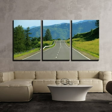 wall26 - 3 Piece Canvas Wall Art - Nature Landscape with a Highway - Modern Home Art Stretched and Framed Ready to Hang - 24&quot;x36&quot;x3 Panels