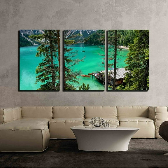 wall26 - 3 Piece Canvas Wall Art - Nature Scenery with a Lake in The Mountain - Modern Home Art Stretched and Framed Ready to Hang - 16"x24"x3 Panels