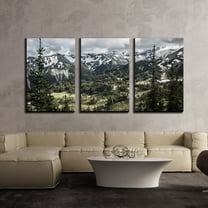 wall26 - 3 Piece Canvas Wall Art - Nature Scenery with Trees and Mountain Peaks in The Background - Modern Home Art Stretched and Framed Ready to Hang - 16"x24"x3 Panels
