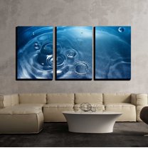 wall26 - 3 Piece Canvas Wall Art - Nice Detail of Water Drops on Blue Background - Modern Home Art Stretched and Framed Ready to Hang - 24"x36"x3 Panels