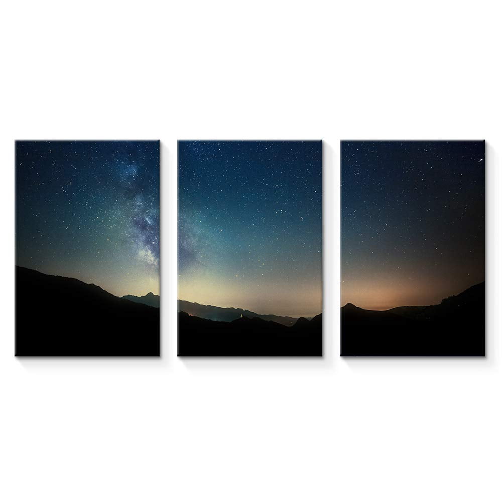 wall26 - 3 Piece Canvas Wall Art - Night Sky Stars with Milky Way on ...