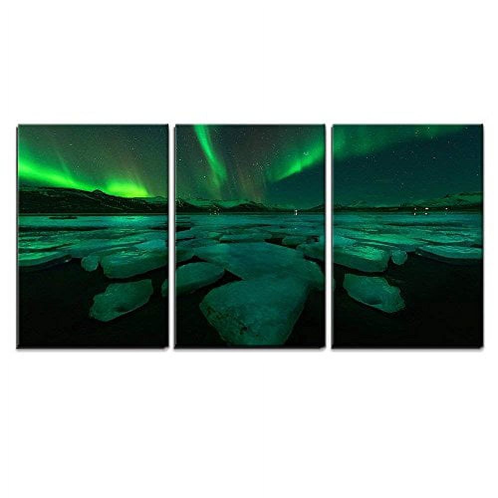 wall26 3 Piece Canvas Wall Art Northern Lights Aurora Borealis in