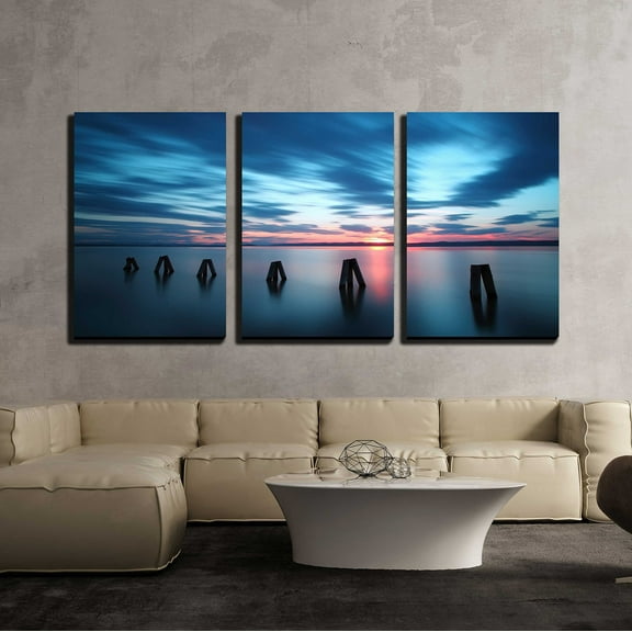 wall26 - 3 Piece Canvas Wall Art - Ocean Sunset - Modern Home Art Stretched and Framed Ready to Hang - 24"x36"x3 Panels