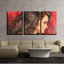wall26 - 3 Piece Canvas Wall Art - Oil Painting on Canvas of a Young Woman - Modern Home Art Stretched and Framed Ready to Hang - 16"x24"x3 Panels