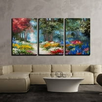 wall26 - 3 Piece Canvas Wall Art - Oil Painting Landscape - Colorful Forest - Modern Home Art Stretched and Framed Ready to Hang - 16"x24"x3 Panels