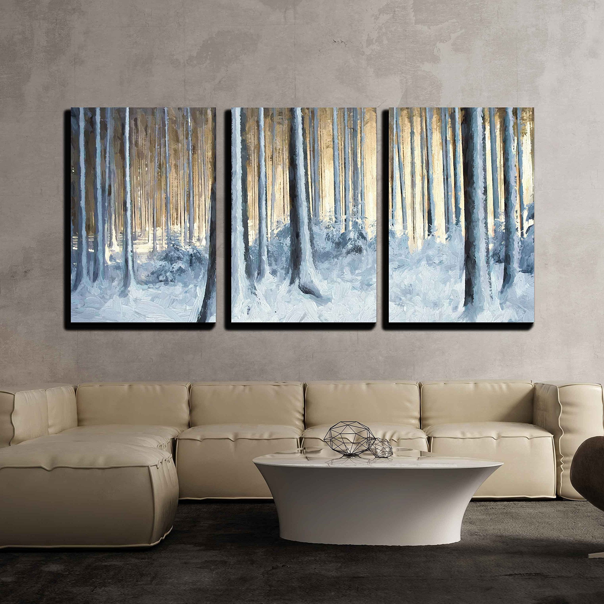 wall26 - 3 Piece Canvas Wall Art - Oil Painting Snowy Trees in The ...