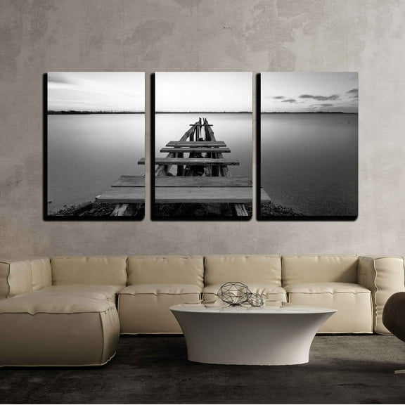 wall26 - 3 Piece Canvas Wall Art - Old Jetty - Modern Home Art Stretched and Framed Ready to Hang - 16"x24"x3 Panels