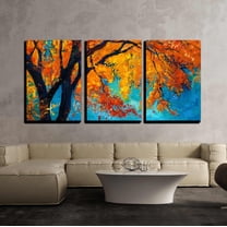 wall26 - 3 Piece Canvas Wall Art - Original Oil Painting Showing Beautiful Autumn Tree on Canvas. Modern Impressionism - Modern Home Art Stretched and Framed Ready to Hang - 16"x24"x3 Panel