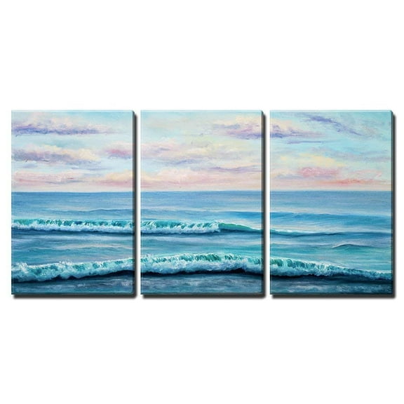 wall26 - 3 Piece Canvas Wall Art - Original Oil Painting Showing Ocean or Sea,Shore or Beach on Canvas - Modern Home Art Stretched and Framed Ready to Hang - 24"x36"x3 Panels