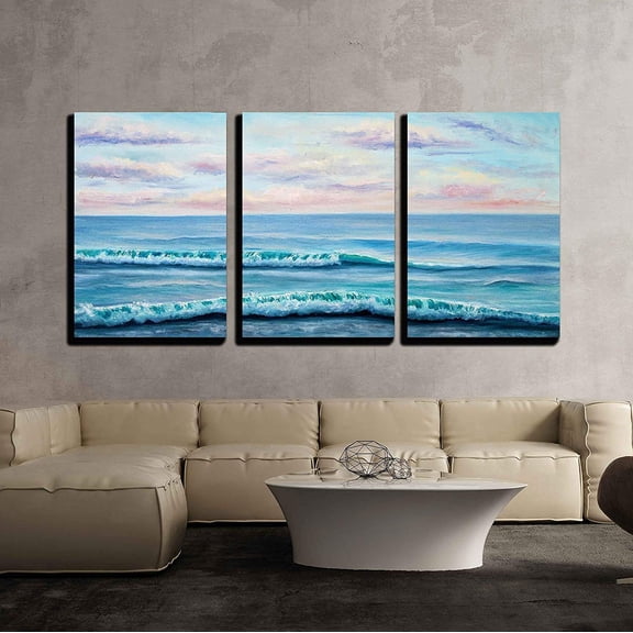wall26 - 3 Piece Canvas Wall Art - Original Oil Painting Showing Ocean or Sea,Shore or Beach on Canvas - Modern Home Art Stretched and Framed Ready to Hang - 16"x24"x3 Panels