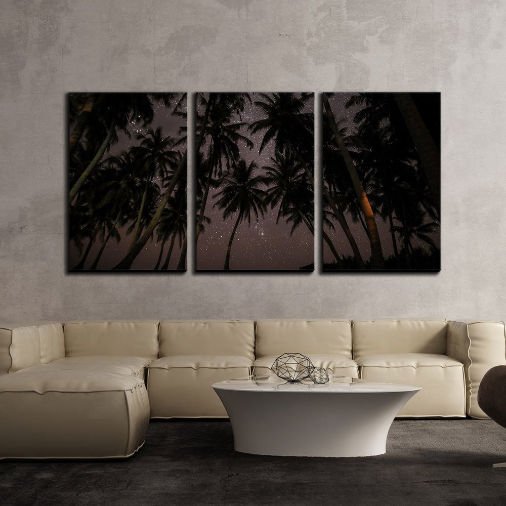wall26 - 3 Piece Canvas Wall Art - Palm Trees Under Starry Sky - Modern ...