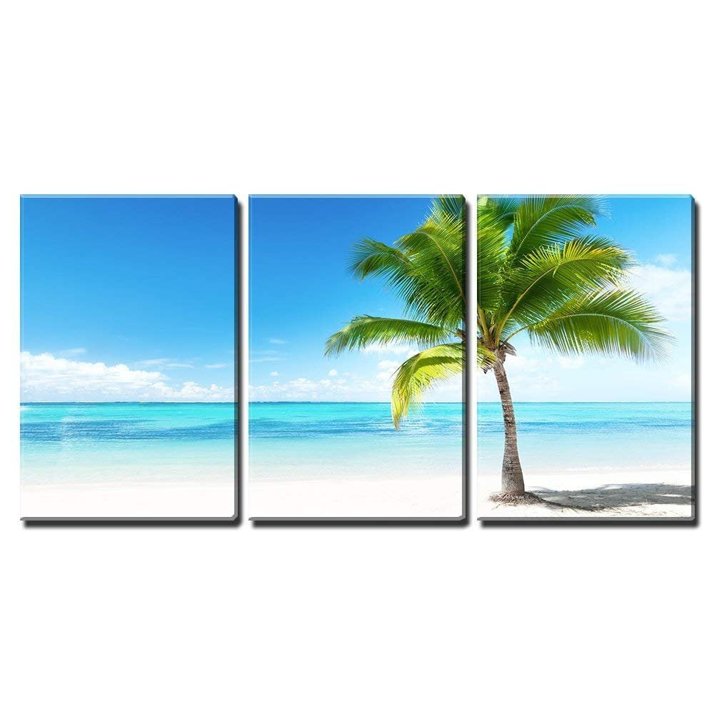 wall26 3 Piece Canvas Wall Art Palm and Beach Modern Home Art