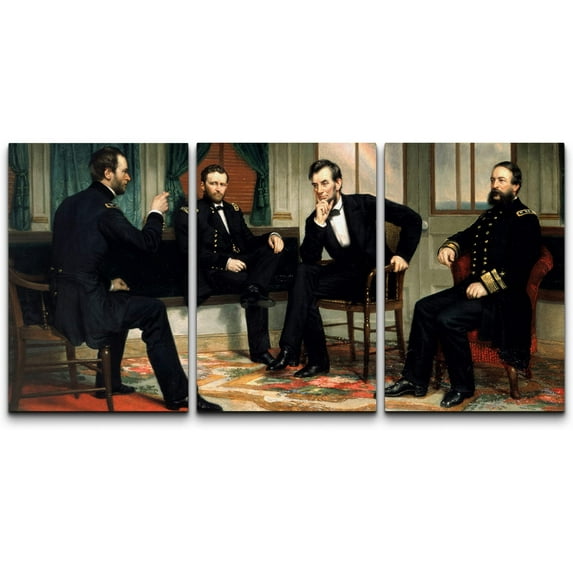 wall26 - 3 Piece Canvas Wall Art - The Peacemakers (Abraham Lincoln at Civil War Time) by George Peter Alexander Healy - Modern Home Art Stretched and Framed Ready to Hang - 16"x24"x3 Panel