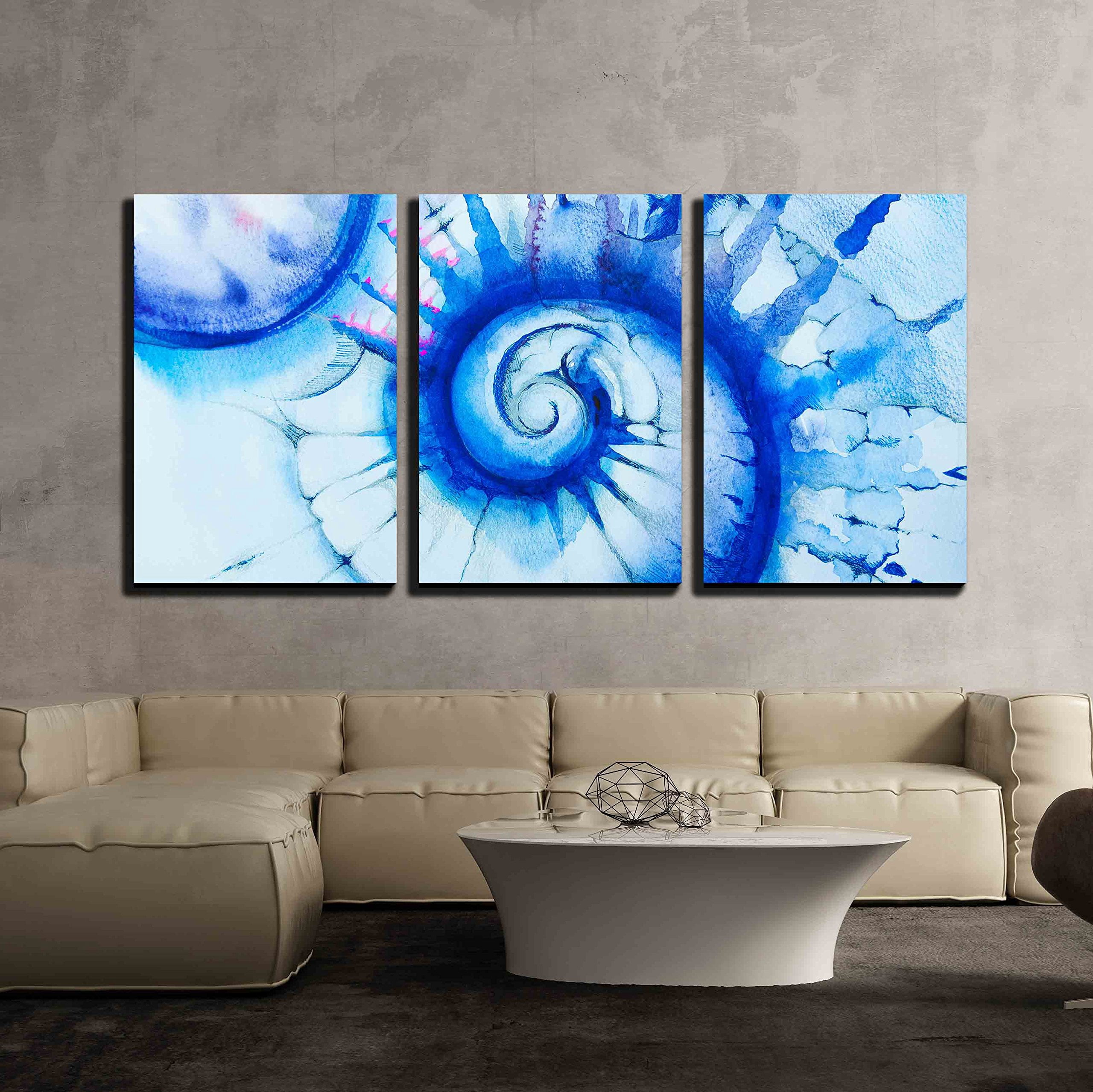 wall26 - 3 Piece Canvas Wall Art - Picture Painted with Blue Paint ...