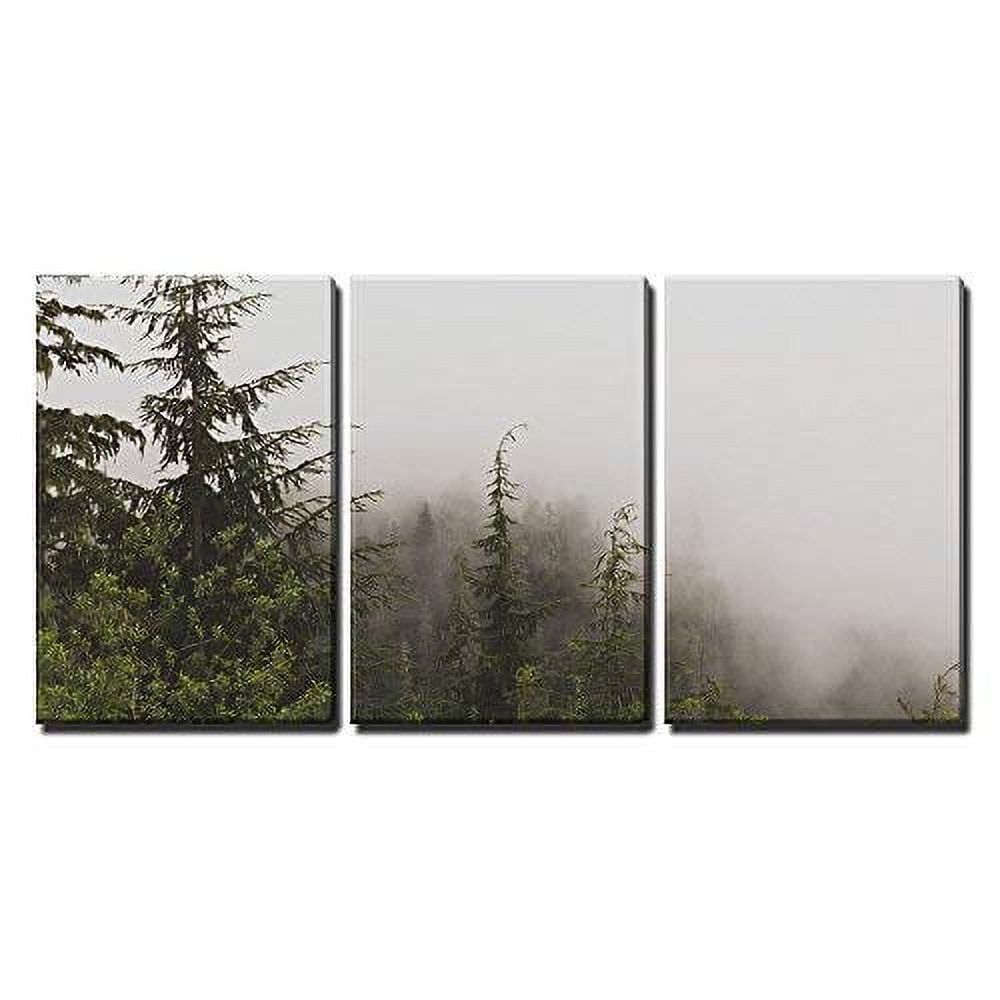 wall26 - 3 Piece Canvas Wall Art - Pine Tree Forest on a Foggy Day ...