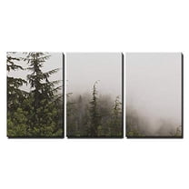 wall26 - 3 Piece Canvas Wall Art - Pine Tree Forest on a Foggy Day - Modern Home Art Stretched and Framed Ready to Hang - 24"x36"x3 Panels