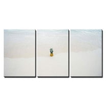 wall26 - 3 Piece Canvas Wall Art - Pineapple on The Beach with Clear Waves and White Find Sand - Modern Home Art Stretched and Framed Ready to Hang - 24"x36"x3 Panels
