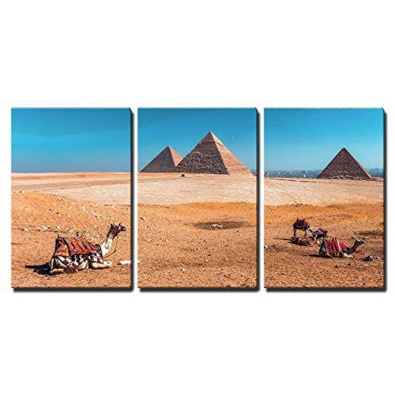 wall26 - 3 Piece Canvas Wall Art - Pyramid of Giza in Egypt - Modern Home Art Stretched and Framed Ready to Hang - 24"x36"x3 Panels