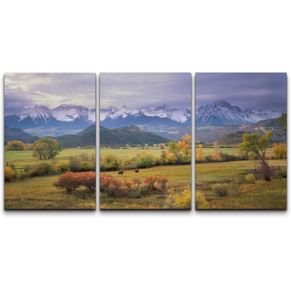 wall26 - 3 Piece Canvas Wall Art - on a Rare Overcast Morning in Southwest Colorado on a Rancher - Modern Home Art Stretched and Framed Ready to Hang - 24"x36"x3 Panels
