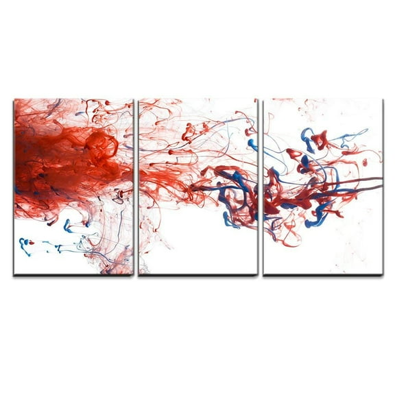 wall26 - 3 Piece Canvas Wall Art - Red and Blue Color Ink Paint Abstract Pattern in Water Liquid - Modern Home Art Stretched and Framed Ready to Hang - 16"x24"x3 Panels