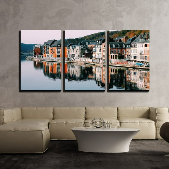 wall26 - 3 Piece Canvas Wall Art - The Reflection of Building in The River - Modern Home Art Stretched and Framed Ready to Hang - 24"x36"x3 Panels