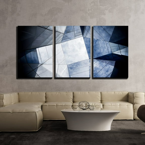 wall26 - 3 Piece Canvas Wall Art - Reflection of Sky and Clouds on Architecture with Glass Wall - Modern Home Art Stretched and Framed Ready to Hang - 16"x24"x3 Panels