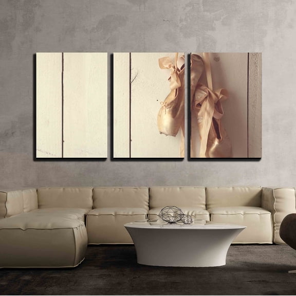 wall26 - 3 Piece Canvas Wall Art - Romantic Posed Pointe Shoes in Natural Light - Modern Home Art Stretched and Framed Ready to Hang - 16"x24"x3 Panels