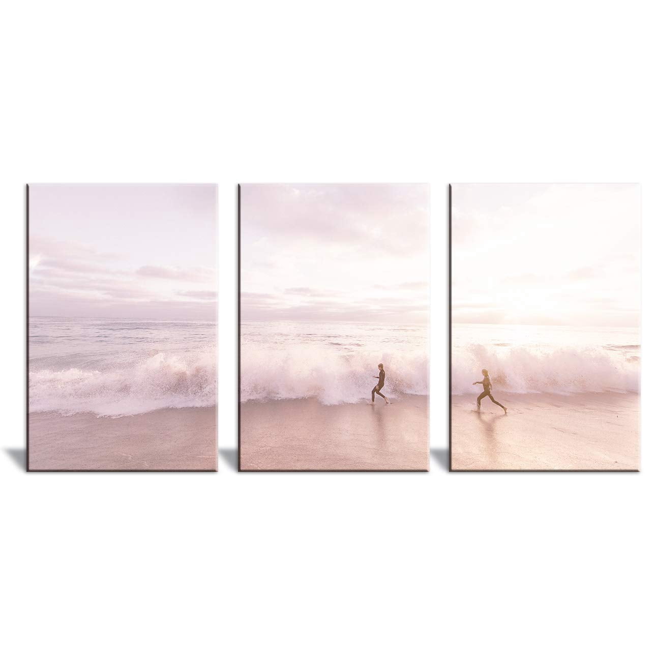 wall26 3 Piece Canvas Wall Art Running The Wave in Pink Sunset Glow ...