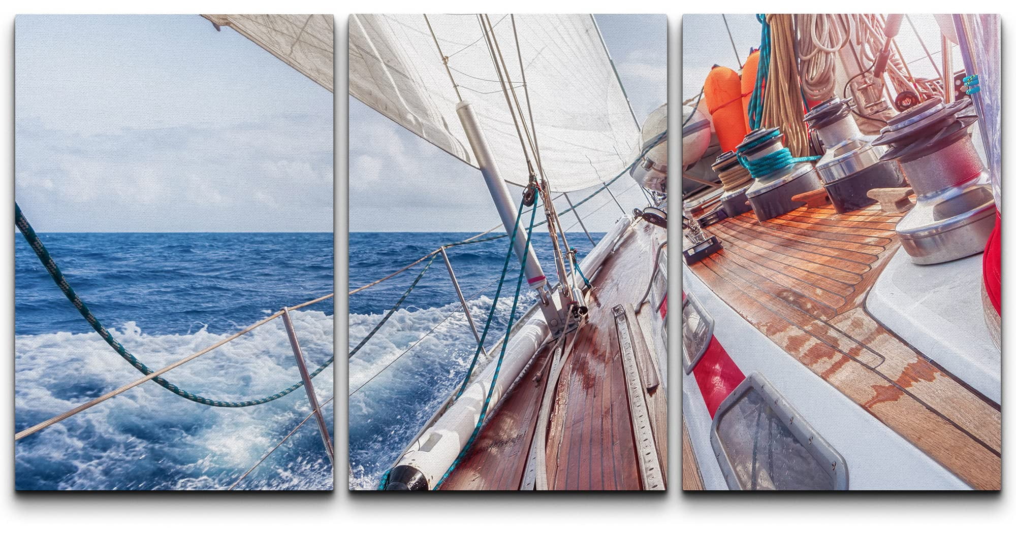 wall26 - 3 Piece Canvas Wall Art - Sail Boat Navigating on The Waves ...