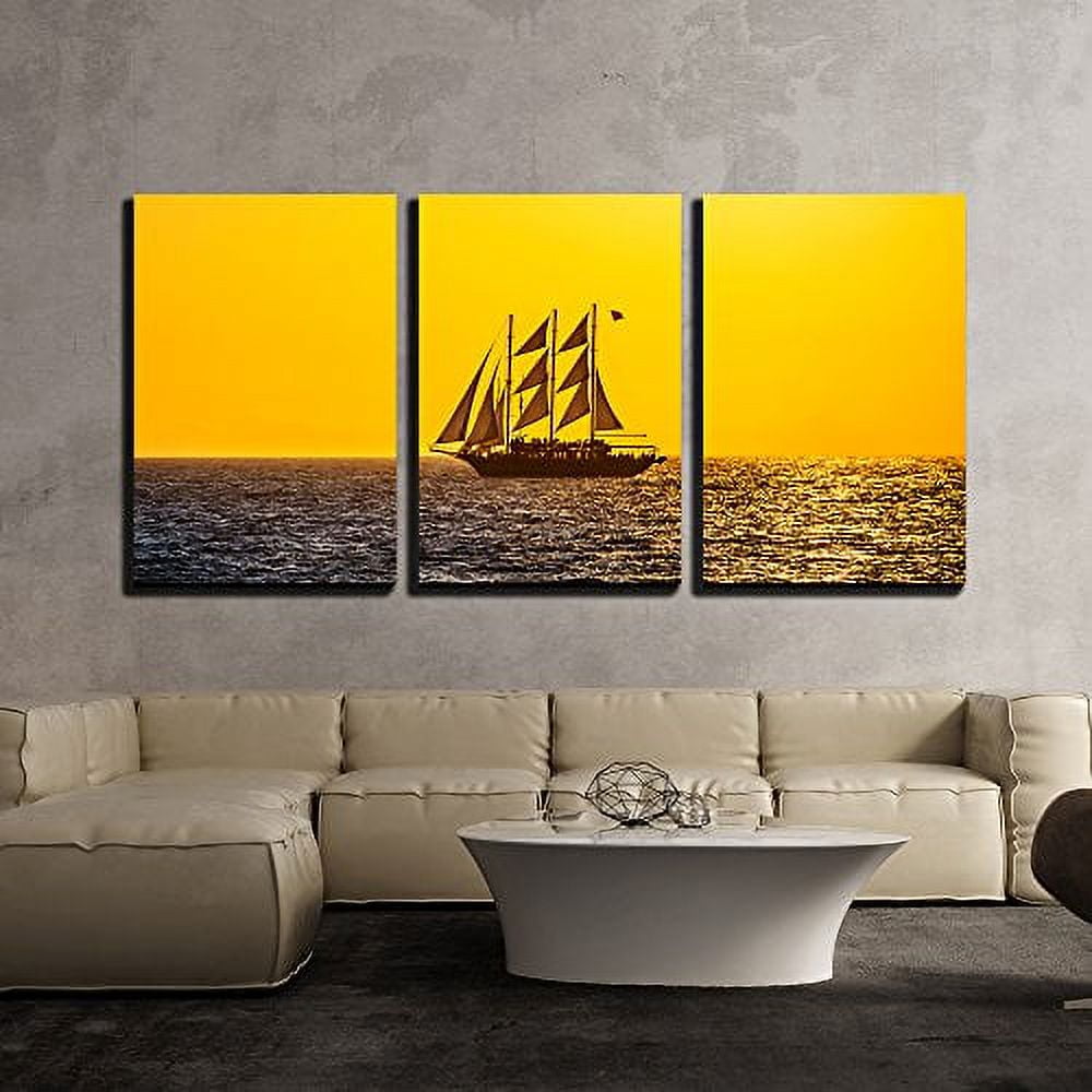 wall26 3 Piece Canvas Wall Art Sailing Ship Silhouette in Red