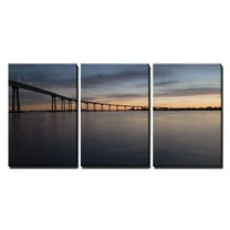 wall26 - 3 Piece Canvas Wall Art - San Diego?Coronado Bridge at Dusk - Modern Home Art Stretched and Framed Ready to Hang - 16"x24"x3 Panels