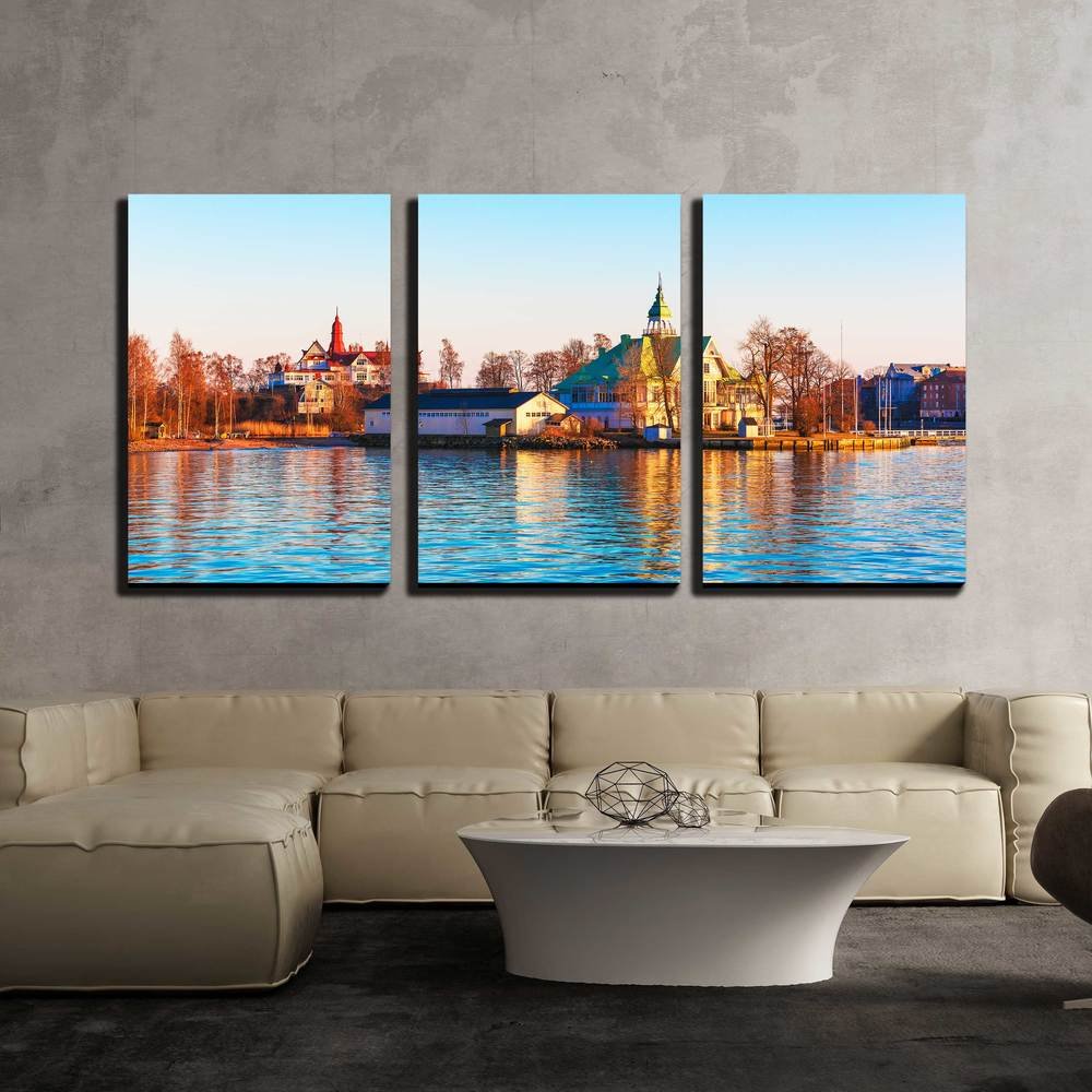 wall26 - 3 Piece Canvas Wall Art - Scenic Spring Evening Sea Sunset in ...