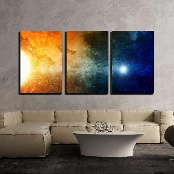 wall26 - 3 Piece Canvas Wall Art - Scientific Background, Big Red Star, Nebula in Deep Space - Modern Home Art Stretched and Framed Ready to Hang - 16"x24"x3 Panels