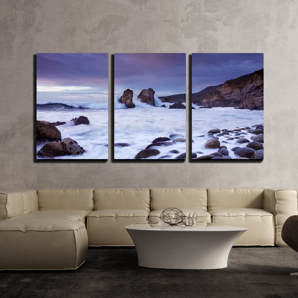 wall26 - 3 Piece Canvas Wall Art - Seascape with Rocks and White ...