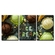 wall26 - 3 Piece Canvas Wall Art - Selection of Colorful Ice Cream Scoops in White Bowls, Copy Space - Modern Home Art Stretched and Framed Ready to Hang - 16"x24"x3 Panels