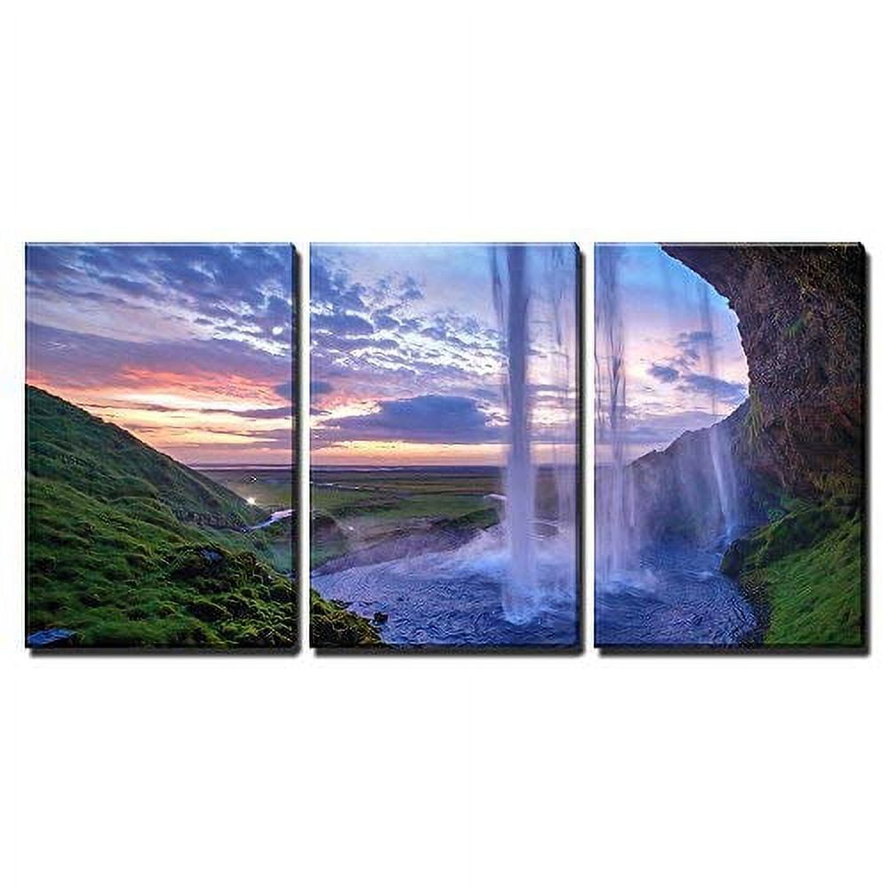 wall26 - 3 Piece Canvas Wall Art - Seljalandfoss Waterfall at Sunset ...