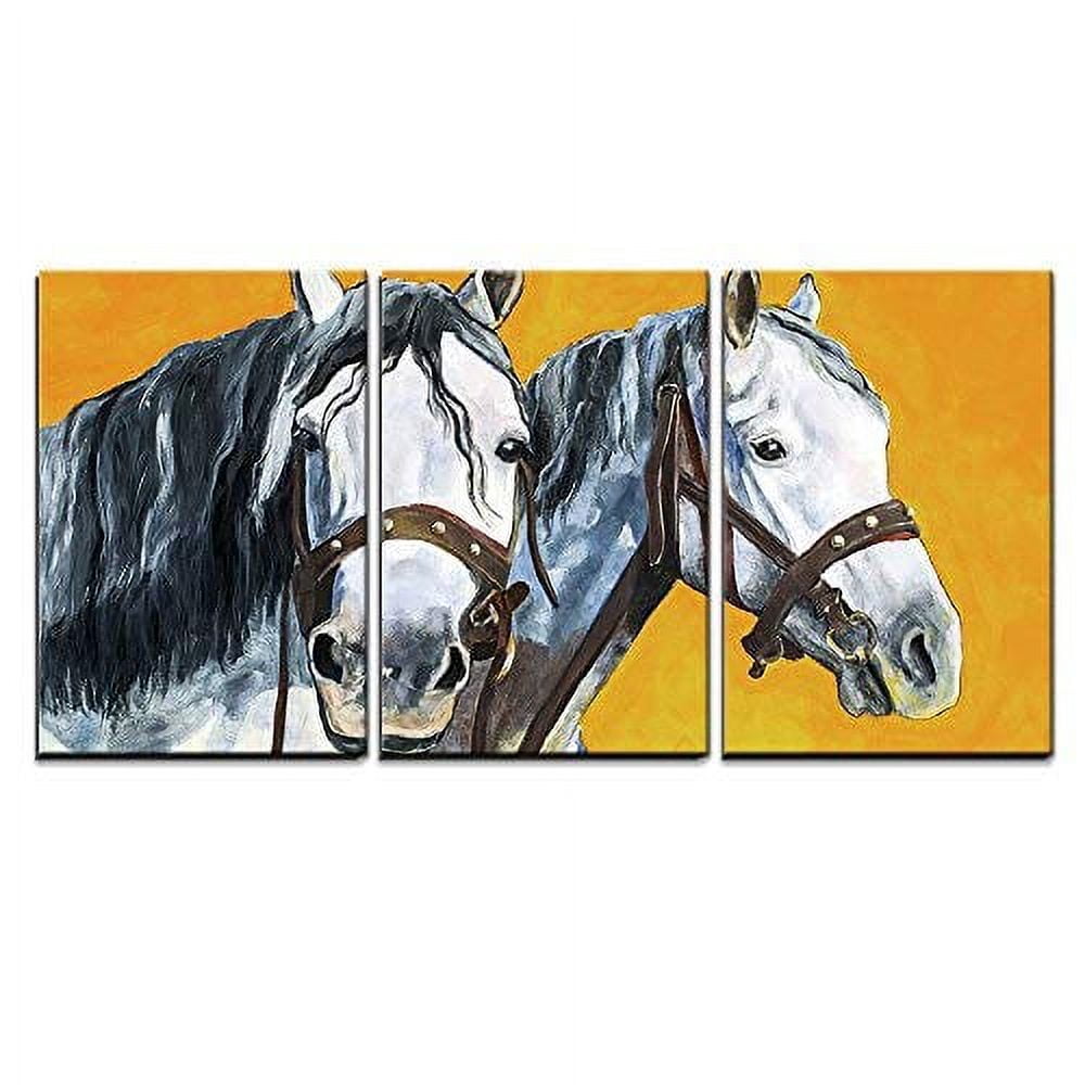 wall26 - 3 Piece Canvas Wall Art - Shire Horses Portrait Painting ...