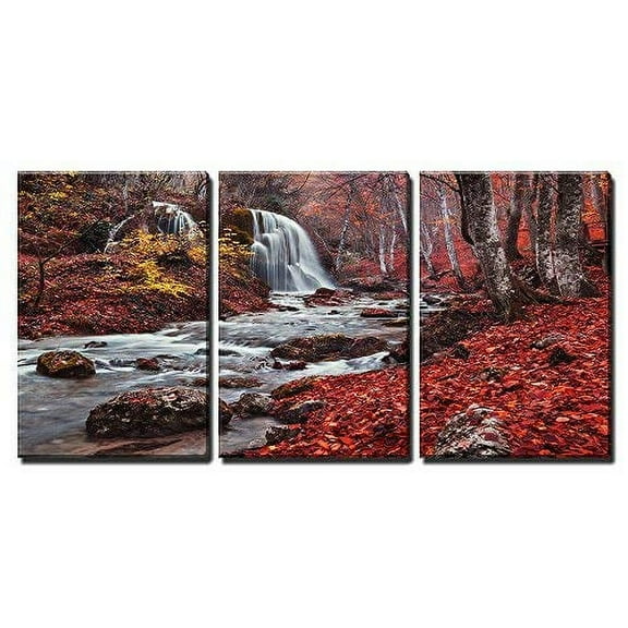 wall26 - 3 Piece Canvas Wall Art - Silver Stream Waterfall - Modern Home Art Stretched and Framed Ready to Hang - 16"x24"x3 Panels