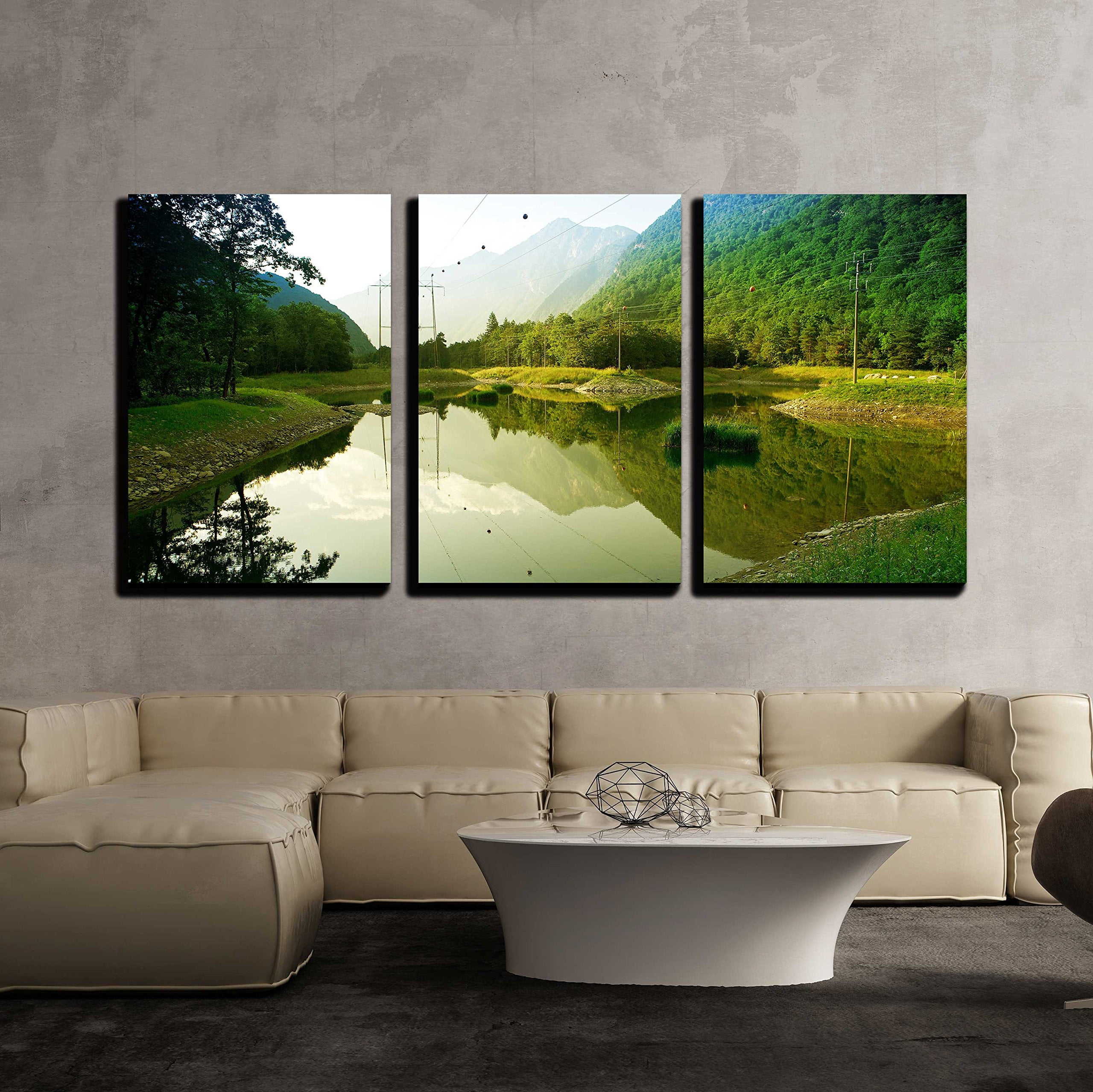 wall26 - 3 Piece Canvas Wall Art - Small Lake in The Switzerland