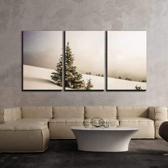 wall26 - 3 Piece Canvas Wall Art - Snow Covered Pine Tree in Winter - Modern Home Art Stretched and Framed Ready to Hang - 16"x24"x3 Panels