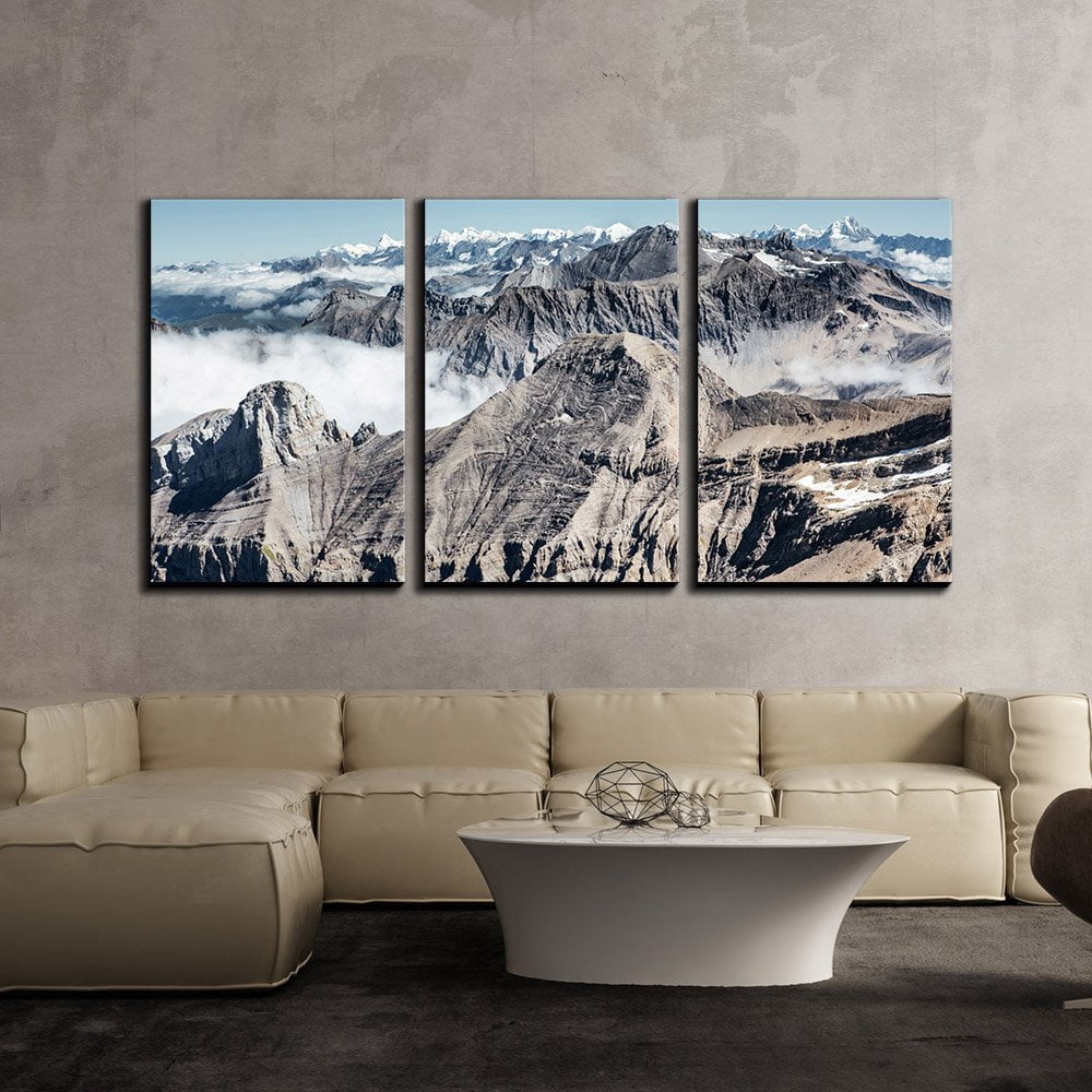 wall26 - 3 Piece Canvas Wall Art - Snow Mountain Peak with White Cloud ...