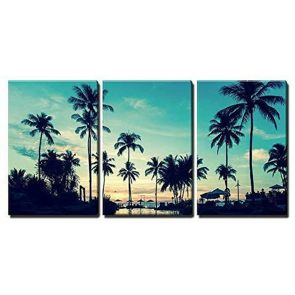 wall26 - 3 Piece Canvas Wall Art - Soft Twilight of The Amazing Tropical Marine Beach. - Modern Home Art Stretched and Framed Ready to Hang - 24"x36"x3 Panels