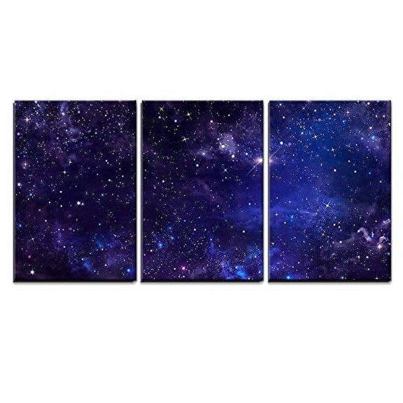 wall26 - 3 Piece Canvas Wall Art - Starry Night Sky Deep Outer Space - Modern Home Art Stretched and Framed Ready to Hang - 16"x24"x3 Panels