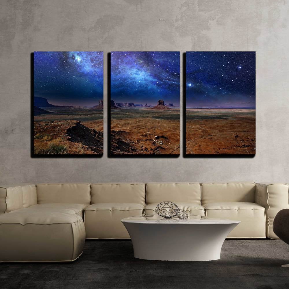 wall26-3 Piece Canvas Wall Art - Starry Night Sky Over The Monument ...