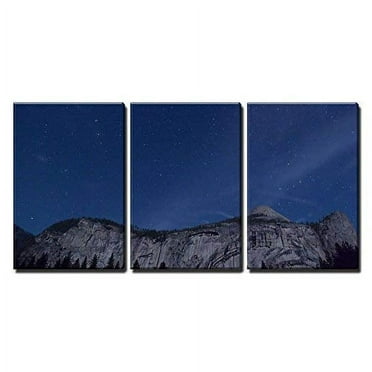 wall26 - 3 Piece Canvas Wall Art - Starry Sky Over Mountain Peak - Modern Home Art Stretched and Framed Ready to Hang - 16&quot;x24&quot;x3 Panels