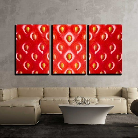 wall26 - 3 Piece Canvas Wall Art - Strawberry Texture, Abstract Background - Modern Home Art Stretched and Framed Ready to Hang - 16"x24"x3 Panels