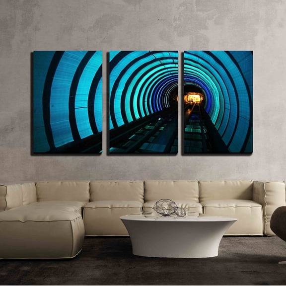 wall26 - 3 Piece Canvas Wall Art - Subway High-Speed Train with Motion Blur - Modern Home Art Stretched and Framed Ready to Hang - 24"x36"x3 Panels