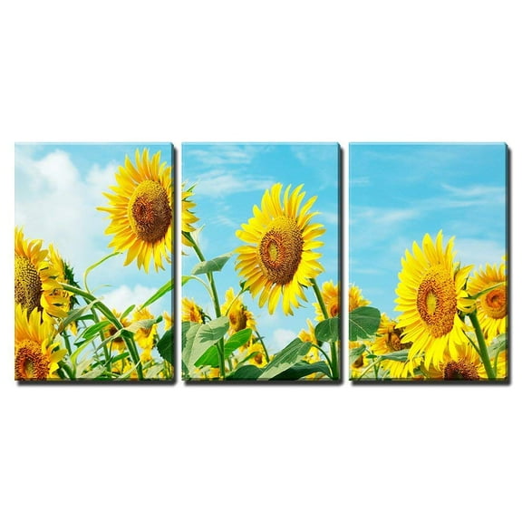 wall26 - 3 Piece Canvas Wall Art - Sunflower Field - Modern Home Art Stretched and Framed Ready to Hang - 24"x36"x3 Panels